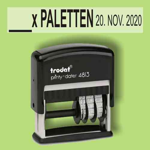 "___xPaletten" Bürostempel Textplatte mit Trodat Datumstempel in verschiedenen Farben