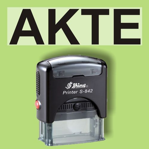 "Akte" Bürostempel Textplatte mit Shinystempel in verschiedenen Farben
