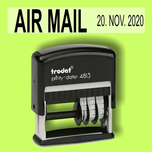 "AIR MAIL" Bürostempel Textplatte mit Trodat Datumstempel in verschiedenen Farben