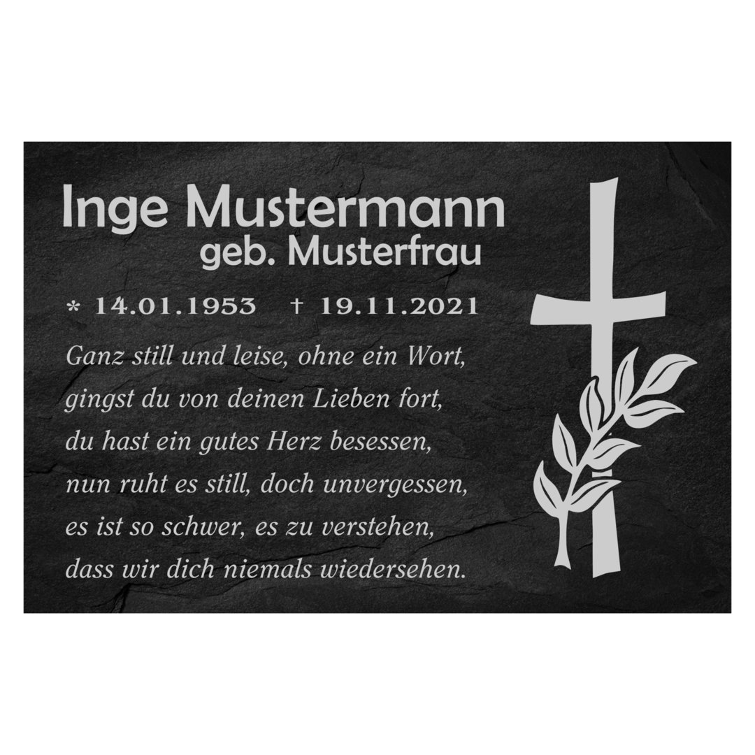 Gedenktafel Trauer Tafeln aus Schiefer Graviert mit dem Spruch "Ganz still und leise" T-0004-PER