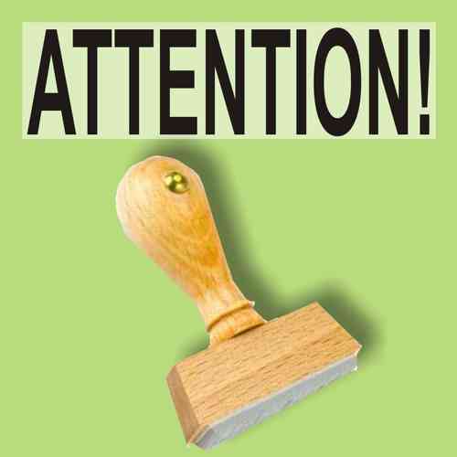 "Attention!" Bürostempel Textplatte oder mit Holzstempel