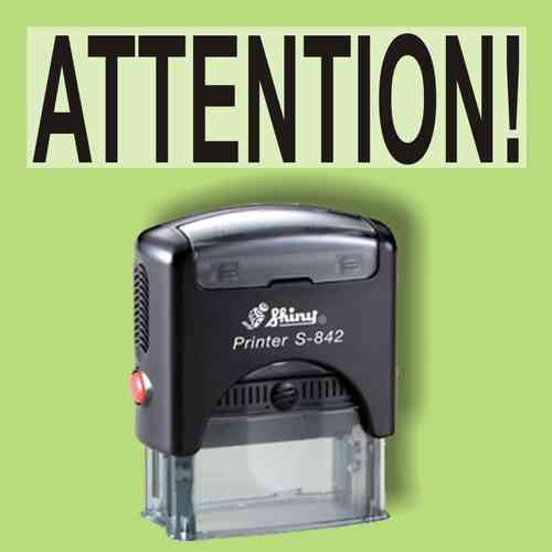 "Attention!" Bürostempel Textplatte mit Shinystempel in verschiedenen Farben