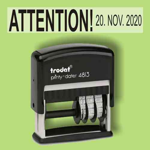 "Attention!" Bürostempel Textplatte mit Trodat Datumstempel in verschiedenen Farben