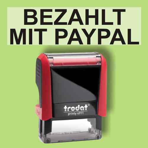 "Bezahlt mit Pay Pal" Bürostempel Textplatte mit Trodatstempel in verschiedenen Farben