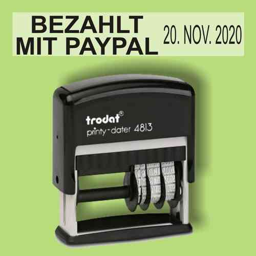 "Bezahlt mit Pay Pal" Bürostempel Textplatte mit Trodat Datumstempel