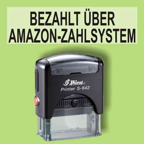 "Bezahlt über Amazon-Zahlsystem" Bürostempel Textplatte mit Shinystempel in verschiedenen Farben