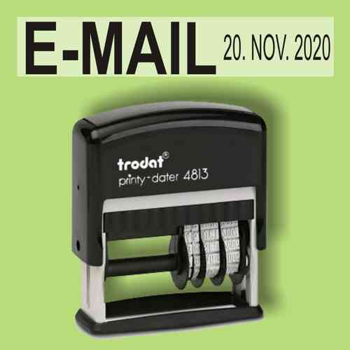 "E-Mail" Bürostempel Textplatte mit Trodat Datumstempel in verschiedenen Farben