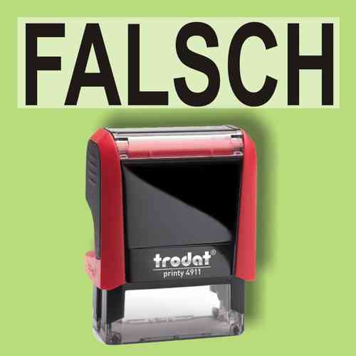"Falsch" Bürostempel Textplatte mit Trodatstempel in verschiedenen Farben