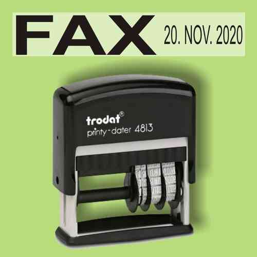 "Fax" Bürostempel Textplatte mit Trodat Datumstempel in verschiedenen Farben