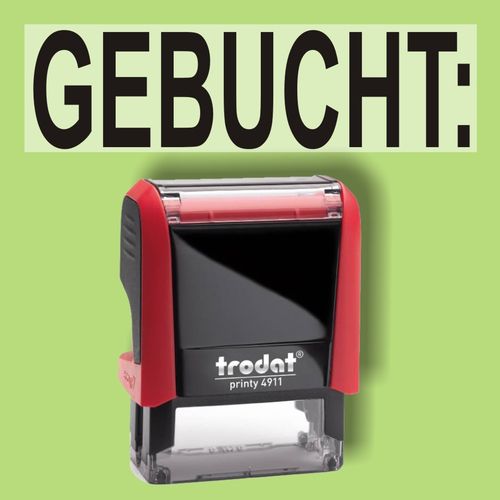 "Gebucht:" Bürostempel Textplatte mit Trodatstempel in verschiedenen Farben