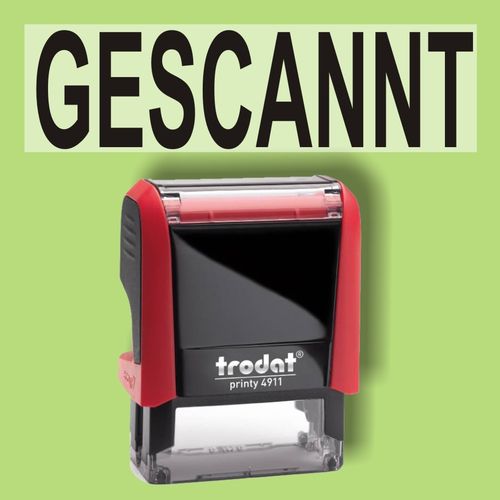 "Gescannt" Bürostempel Textplatte mit Trodatstempel in verschiedenen Farben
