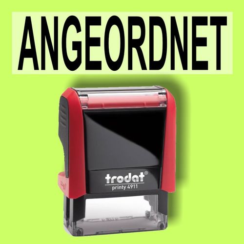 "ANGEORDNET" Bürostempel Textplatte mit Trodatstempel in verschiedenen Farben
