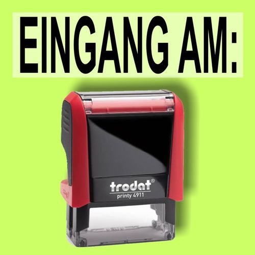 "EINGEGANGEN AM:" Bürostempel Textplatte mit Trodatstempel in verschiedenen Farben