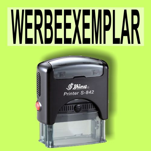 WERBEEXEMPLAR - Bürostempel Textplatte mit Shiny Stempel in verschiedenen Farben