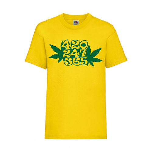 420 247 365 Hanf Weed Marihuana FUN Shirt T-Shirt Fruit of the Loom Gelb F0206