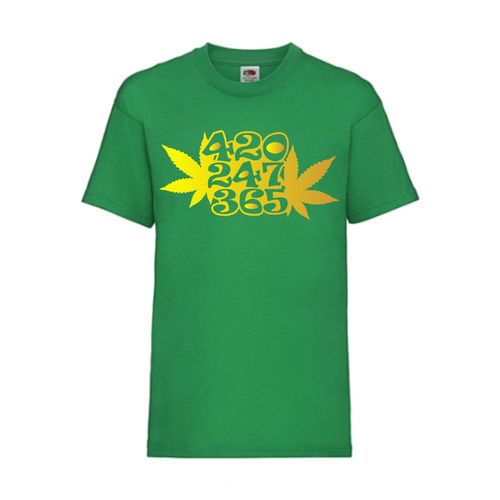 420 247 365 Hanf Weed Marihuana FUN Shirt T-Shirt Fruit of the Loom Grün F0206