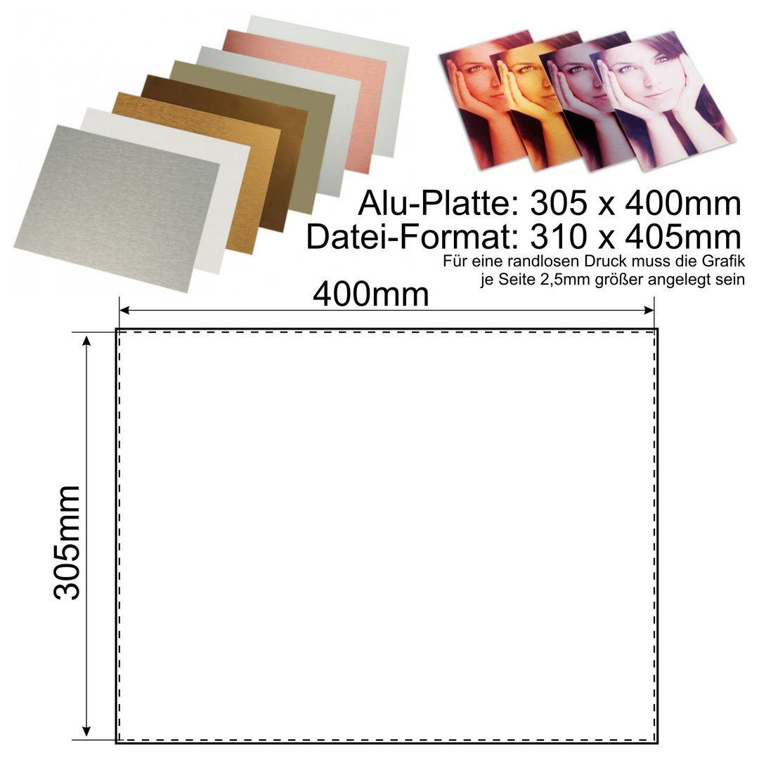 Alu-Platte 305 x 400 x 0,5 mm digital Bedruckt