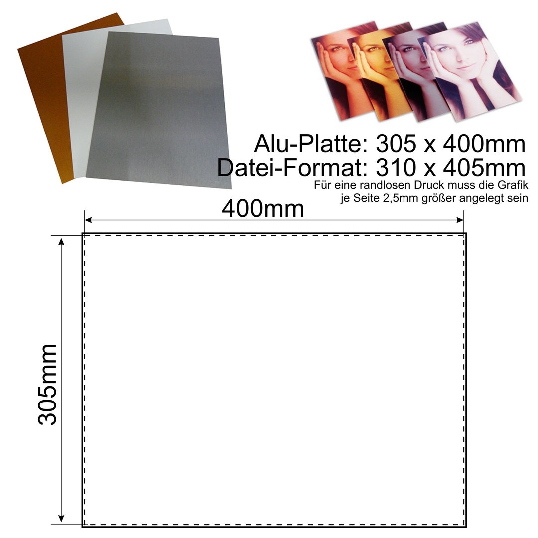 Alu-Platte 305 x 400 x 0,7 mm digital Bedruckt