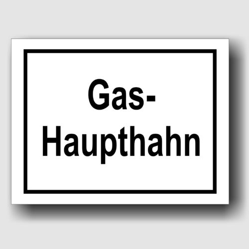 Gas- Haupthahn - Hinweisschild Aluminium HS0017 Weiß/Schwarz