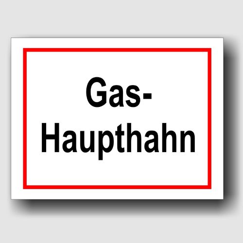 Gas- Haupthahn - Hinweisschild Aluminium HS0017 Weiß/Rot/Schwarz