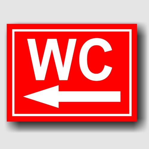 WC Pfeil nach links - Hinweisschild Aluminium HS0064 Rot/Weiß