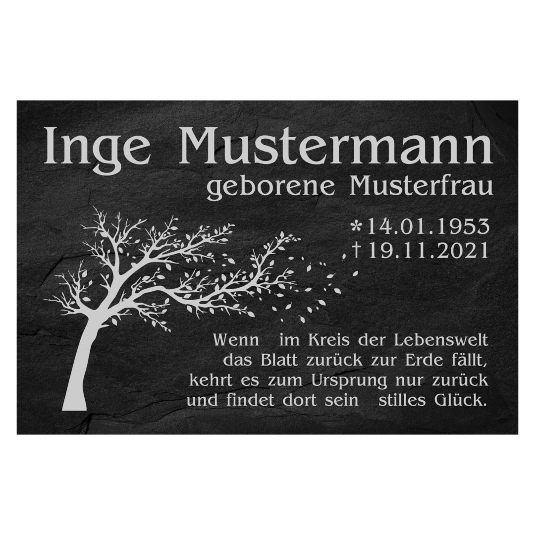 Gedenktafel Trauer Tafeln aus Schiefer Graviert mit dem Spruch "Wenn im Kreis der Lebens" T-0003-PER