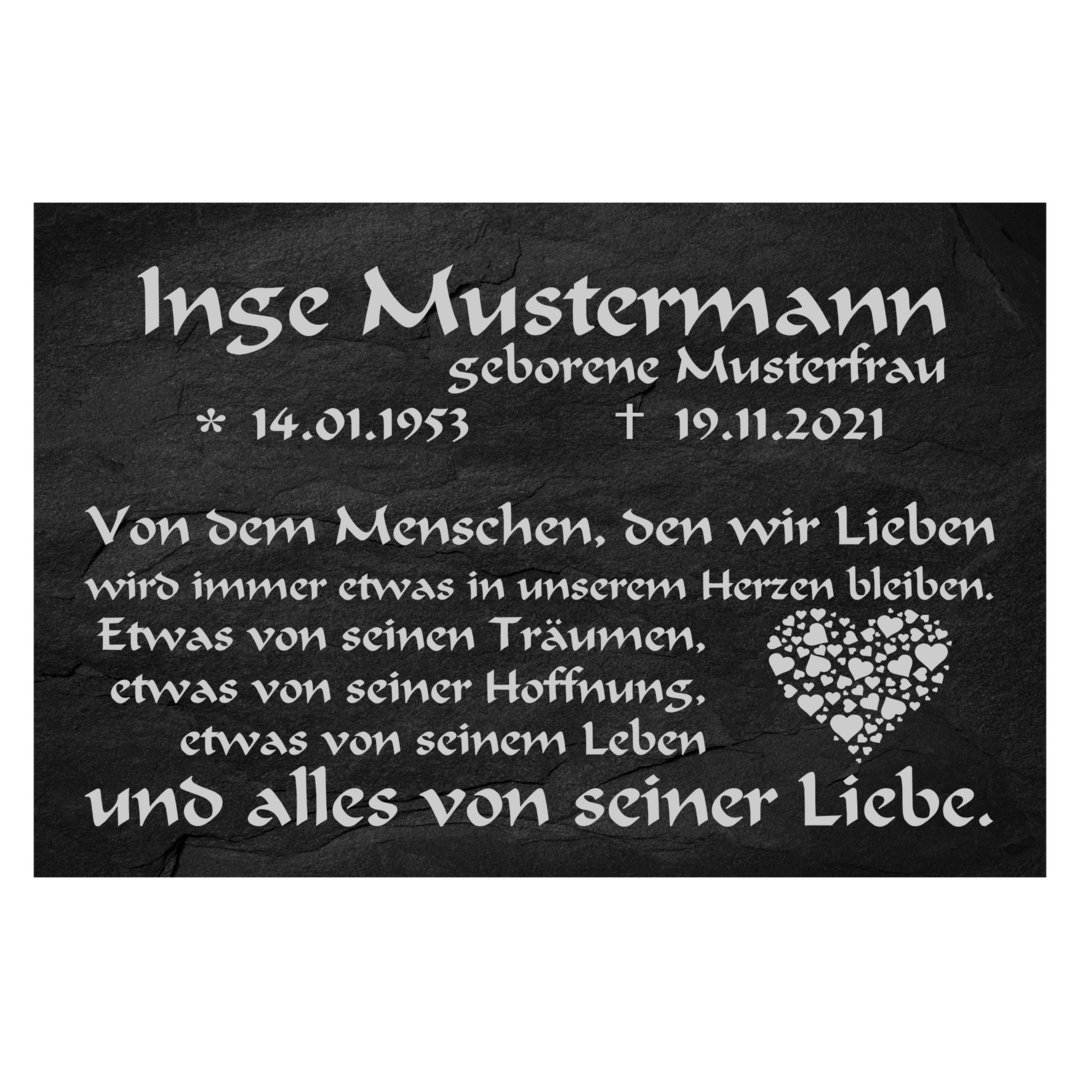 Gedenktafel Trauer Tafeln aus Schiefer Graviert mit dem Spruch "Von dem Menschen, den wi" T-0002-PER