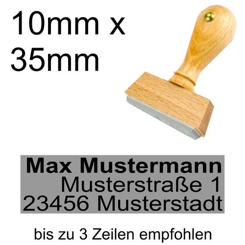Holzstempel 10x35mm mit Textplatte Adressstempel Adresse Rechtsbündig