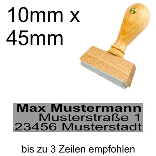 Holzstempel 10x45mm mit Textplatte Adressstempel Adresse Rechtsbündig