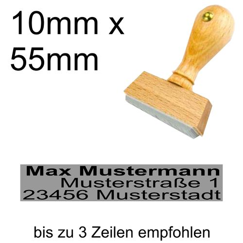 Holzstempel 10x55mm mit Textplatte Adressstempel Adresse Rechtsbündig