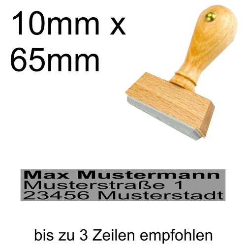 Holzstempel 10x65mm mit Textplatte Adressstempel Adresse Linksbündig