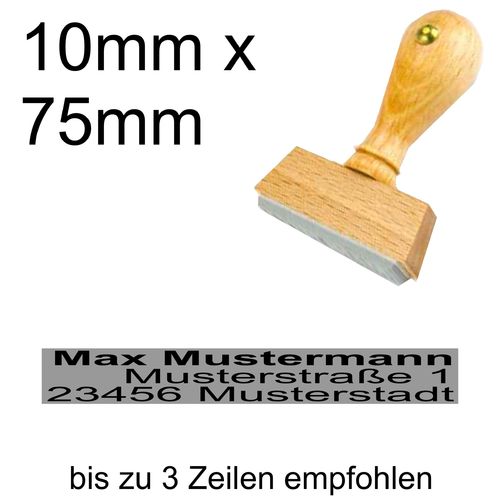 Holzstempel 10x75mm mit Textplatte Adressstempel Adresse Rechtsbündig