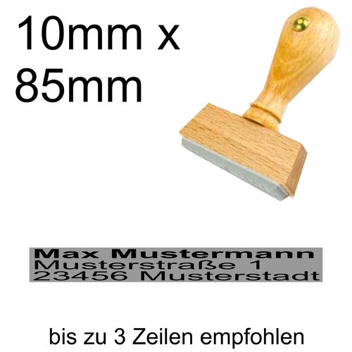Holzstempel 10x85mm mit Textplatte Adressstempel Adresse Linksbündig