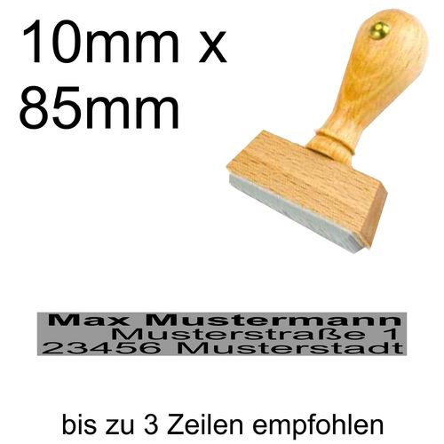 Holzstempel 10x85mm mit Textplatte Adressstempel Adresse Rechtsbündig