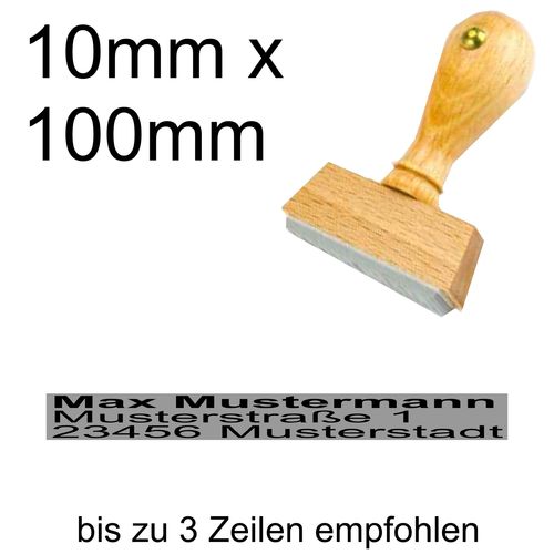 Holzstempel 10x100mm mit Textplatte Adressstempel Adresse Linksbündig