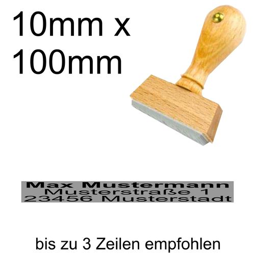 Holzstempel 10x100mm mit Textplatte Adressstempel Adresse Zentriert