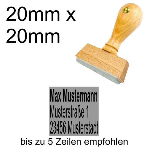 Holzstempel 20x20mm mit Textplatte Adressstempel Adresse Linksbündig