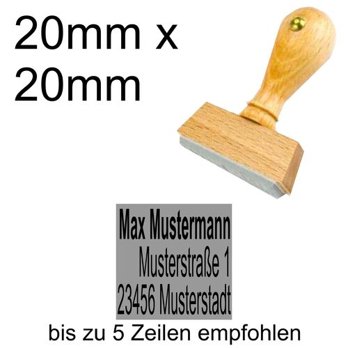 Holzstempel 20x20mm mit Textplatte Adressstempel Adresse Rechtsbündig
