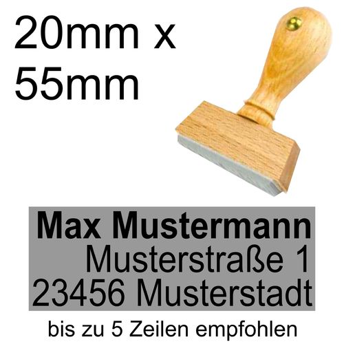 Holzstempel 20x55mm mit Textplatte Adressstempel Adresse Rechtsbündig
