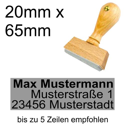 Holzstempel 20x65mm mit Textplatte Adressstempel Adresse Rechtsbündig