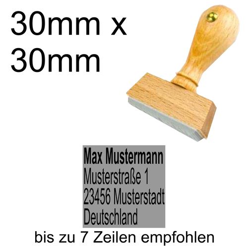 Holzstempel 30x30mm mit Textplatte Adressstempel Adresse Linksbündig