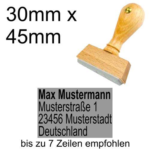 Holzstempel 30x45mm mit Textplatte Adressstempel Adresse Linksbündig