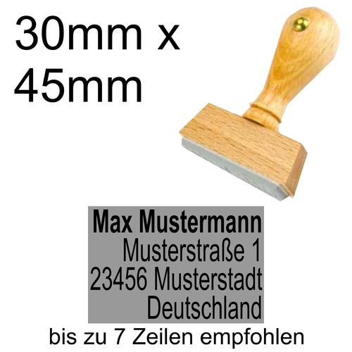 Holzstempel 30x45mm mit Textplatte Adressstempel Adresse Rechtsbündig