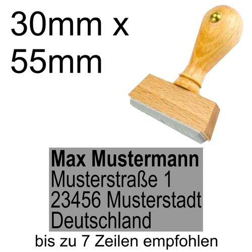 Holzstempel 30x55mm mit Textplatte Adressstempel Adresse Linksbündig