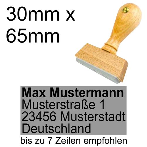 Holzstempel 30x65mm mit Textplatte Adressstempel Adresse Linksbündig