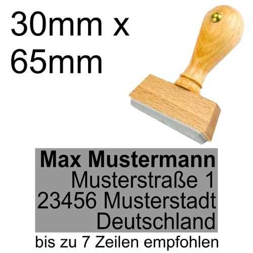 Holzstempel 30x65mm mit Textplatte Adressstempel Adresse Rechtsbündig