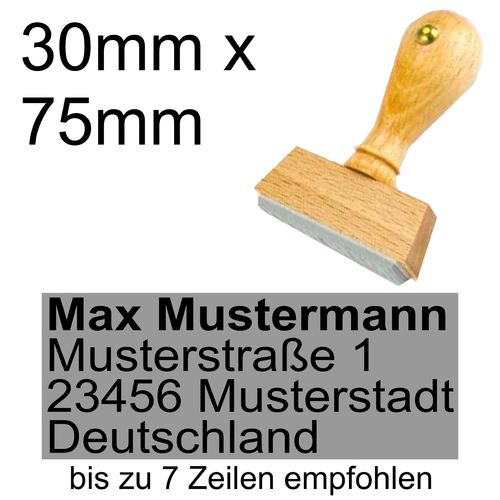 Holzstempel 30x75mm mit Textplatte Adressstempel Adresse Linksbündig