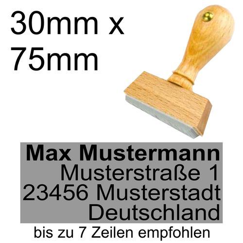 Holzstempel 30x75mm mit Textplatte Adressstempel Adresse Rechtsbündig