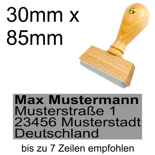Holzstempel 30x85mm mit Textplatte Adressstempel Adresse Linksbündig
