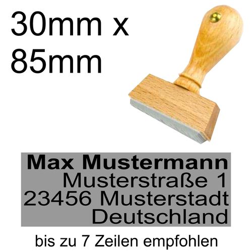 Holzstempel 30x85mm mit Textplatte Adressstempel Adresse Rechtsbündig